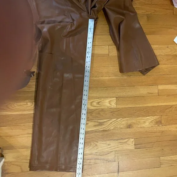 New Sans Souci Faux leather High waist wide leg  pants Brown size M - Picture 9 of 11